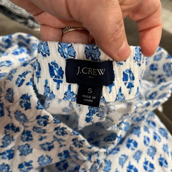 J.Crew Linen Blend Blue White Tile Print Shorts SZ S Summer Vacation Beachwear - Picture 11 of 11